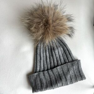 Rebonnes Charlotte Gray wool beanie with removable pom pom winter hat